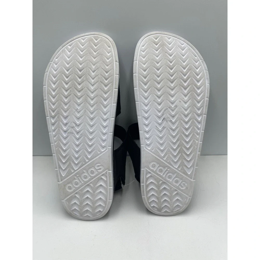 Adidas Adilette Sandals Size 7 Black White Excellent Hook & Loop F35416